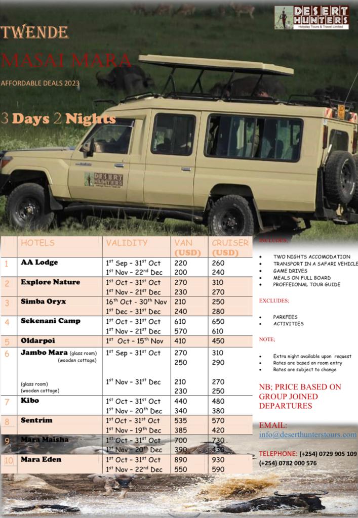 3 DAYS 2 NIGHTS MASAI MARA (NON-RESIDENTS)